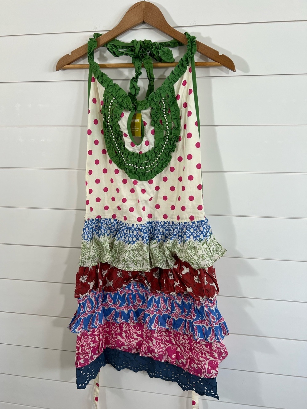 Pier 1 Imports Boho Ruffle Apron Cottagecore Polka Dot Retro Kitchen Hostess New
